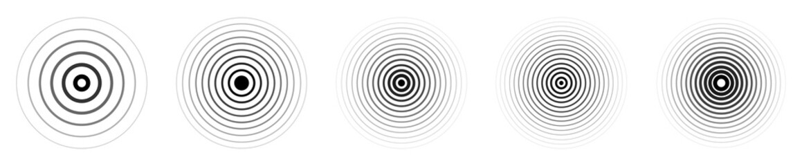 Black concentric circle ripple pattern on white background. Minimal radial lines with optical illusion, hypnotic and abstract target style design. Ideal for backgrounds, posters, or digital art.