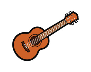 Fototapeta premium Acoustic Guitar Illustration with Brown Body and Black Outline on White Background