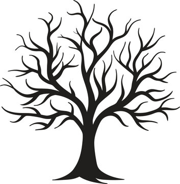 Hand-drawn dead tree icon, spooky tree illustration, barren tree vector, leafless tree sketch, halloween nature icon, creepy outline, flat vector design