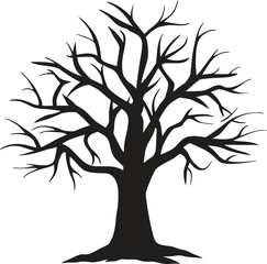Obraz premium Hand-drawn dead tree icon, spooky tree illustration, barren tree vector, leafless tree sketch, halloween nature icon, creepy outline, flat vector design