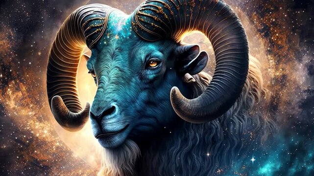 Aries zodiac sign on space background. Generative AI,