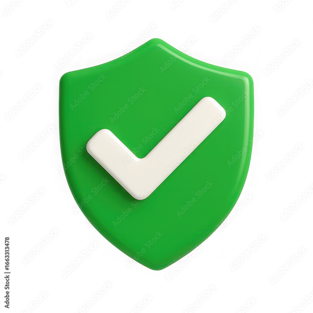 Poster green shield with white check mark symbolizing security safety and protection in digital systems tra
