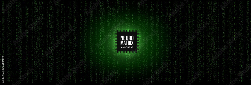 Aufkleber artificial intelligence chip digital matrix background binary code glowing green light. futuristic d