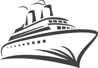 Hand drawn ship icon vector illustration, doodle style outline of cruise or cargo ship symbol, minimal sketch design isolated on white background for nautical, marine and travel concepts