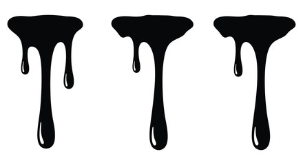 Three black paint drips on a white background in a row