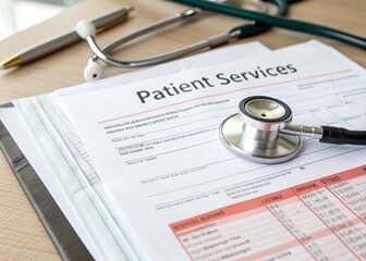 Healthcare Billing Documents with Stethoscope and Patient Records