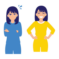 Conflicting Emotions: Depicting contrast between anger and happiness in a vector illustration, capturing the duality of human feelings.