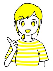 笑顔で説明する若い女性（黄色）