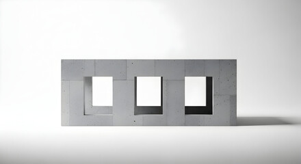 Minimalist concrete modular unit with three square openings for architectural