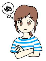 腕組みをして悩む女性