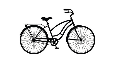 A black silhouette of a classic bicycle with curved frame and spoked wheels
