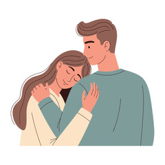 Embrace in solace: A couple embraces, capturing a moment of comfort, love and affection. The image conveys emotion through soft colors and the intimate connection between the two people. 