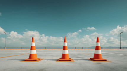 Traffic cone on an empty parking lot