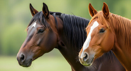 Obraz premium Tranquil portrait depicting two equine companions, showcasing detailed coats