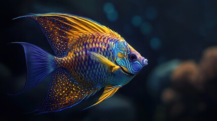 Fototapeta premium A stunning display of underwater beauty featuring a vibrant angelfish with intricate details and