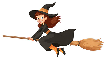 halloween witch with broom on white