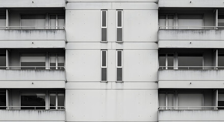 Monochromatic urban residence facade featuring repetitive architectural modules