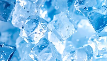 Refreshing close-up of ice cubes with trapped air bubbles, perfect for a cool beverage advertisement or summer theme