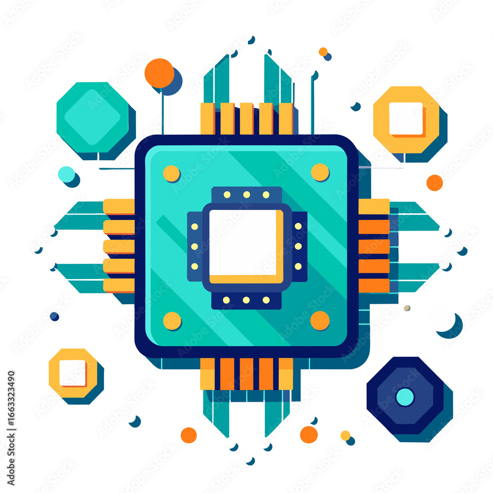 Poster abstract modern technology flat vector illustration set, featuring responsive mobile phone and deskt