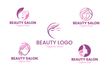 5 Beauty Logo Set Feminine Purple and Pink Design