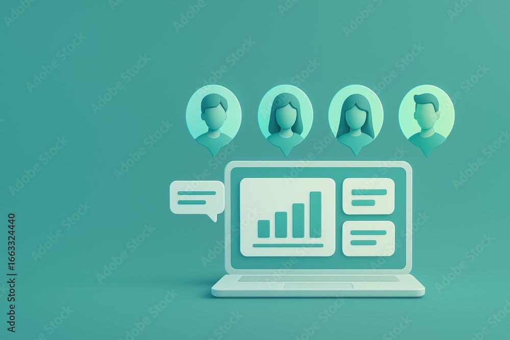 Poster digital platform for team collaboration and data analysis with user profiles and charts