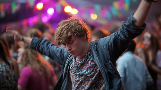  A young man in the middle of a dance move at a lively festival (2)