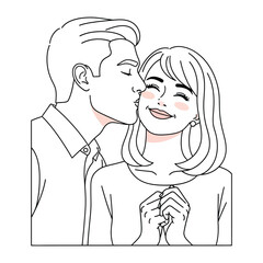 Kiss of Affection: A tender illustration captures a moment of sweet affection, depicting a man gently kissing a woman, their eyes closed in blissful connection.