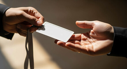 Handing Over a Blank ID Badge at a Conference