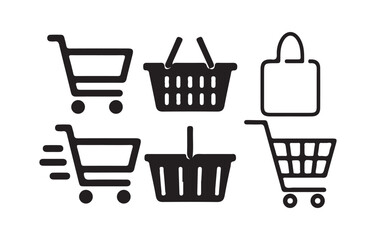 Shopping cart icon set business line drawing of shopping cart. Internet shop buy symbol,. E-commerce outline icons. Add to cart button. victor illustration eps10.