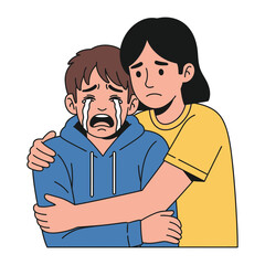 Empathy's Embrace: A poignant illustration depicts the comfort and solace offered by a caring figure as a younger individual weeps.