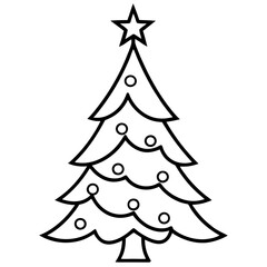 Christmas Tree Line Art Vector on White Background