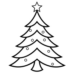 Christmas Tree Line Art Vector on White Background