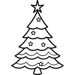 Christmas Tree Line Art Vector on White Background