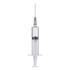 Medical syringe with needle and liquid
