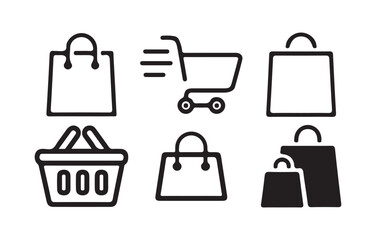 Shopping cart, basket icon set. ecommerce and purchase action, business line drawing of shopping cart. victor illustration eps10