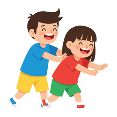 Joyful Childhood Game: Two young children delight in a game of tag, their faces alight with laughter and the pure joy of play.
