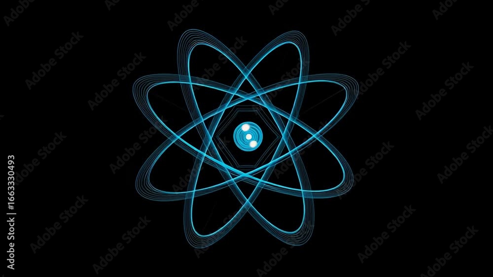Poster explore the concept of atomic structure and energy interactions in a vivid animation showcasing atom