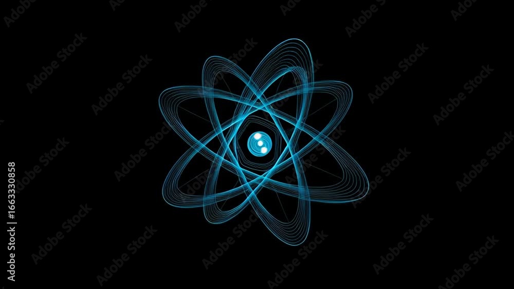 Poster exploring atomic structure through captivating visual representation of electrons and nucleus dynami