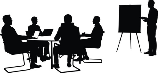 Business Professionals Silhouette Set | Standing and Walking Poses for Office Communication & Teamwork Vector

