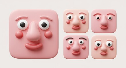 Cartoon faces set on light background