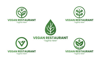 5 Vegan Restaurant Logo Set Plant-Based Food Brand Design