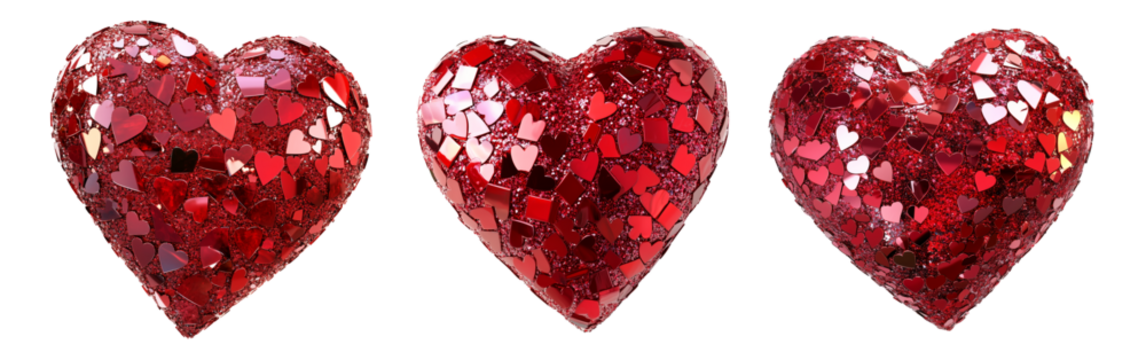 Shiny red glitter heart with a sparkling texture isolated on white transparent background. Concept of love, romance, and celebration - Powered by Adobe