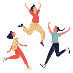 happy young people jumping or fun and joy