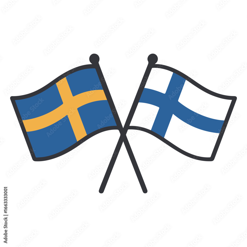 Poster sweden and finland cross flags vector on white background vector country flags intersecting