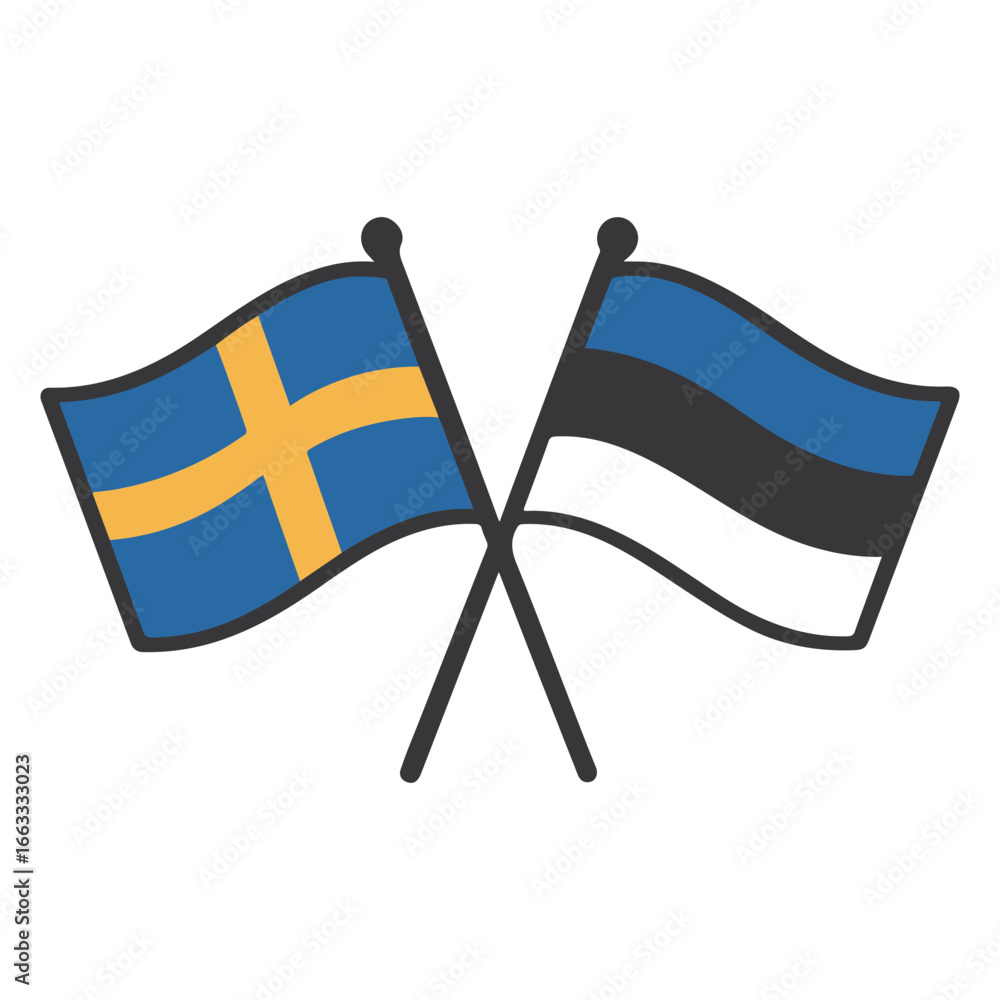 Poster sweden and estonia cross flags vector on white background vector country flags intersecting