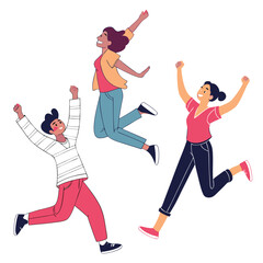 happy young people jumping or fun and joy