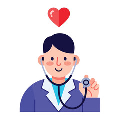 Healthy Heart Assessment: A friendly doctor with stethoscope, with heart symbol in the image. This represents the importance of health checkups and care