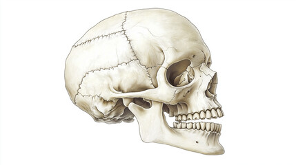 Obraz premium “Human Skull Without Lower Jaw – Digital Illustration Anatomy Artwork”