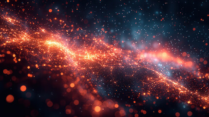 Fototapeta premium A vibrant tapestry of interconnected nodes, glowing lines, and swirling shapes, symbolizing the intricate network of global technology and data 