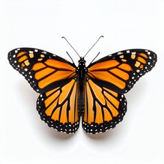 Fototapeta premium Monarch butterfly displaying vibrant orange and black wings pattern on white background